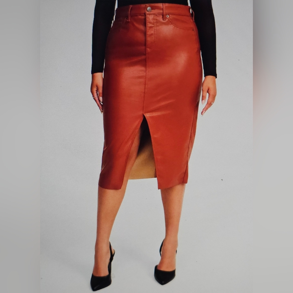 Torrid Pleather Midi Skirt Front Slit SZ 24 Brown - Picture 2 of 10